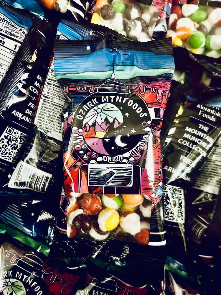 Front view of ARKANSkittles 2 oz bag with vibrant, custom packaging.